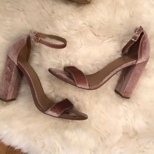 Blush Velvet Block Heel Strappy Sandal